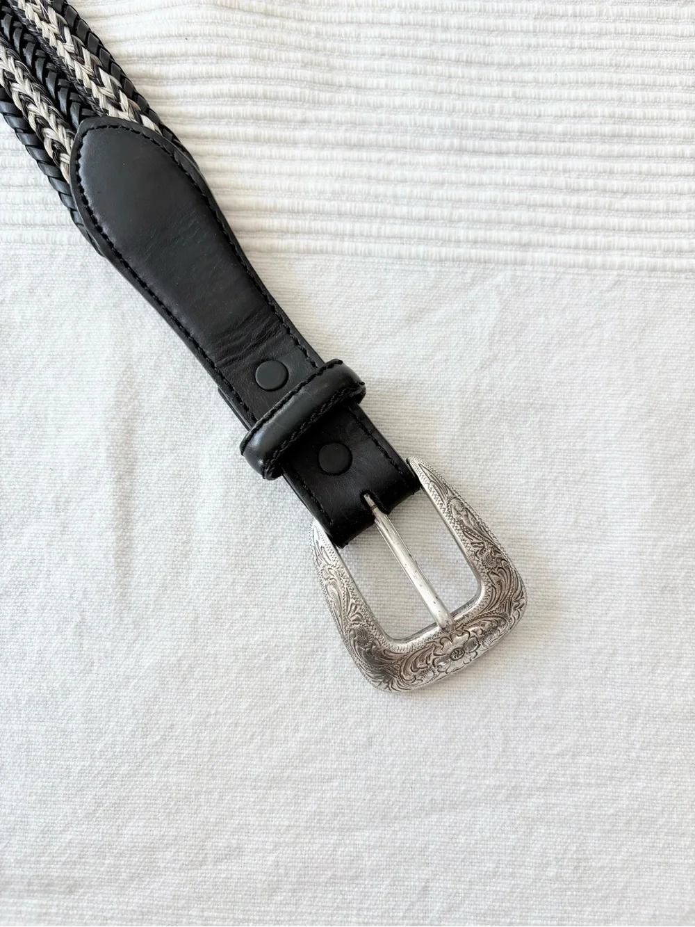 Justin Western Braided Black Leather Belt - Picture 11 of 15